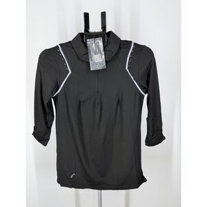 SwingDish Womens Black Golf Top Rhinestone 1/4‎ Zip Shirt Large